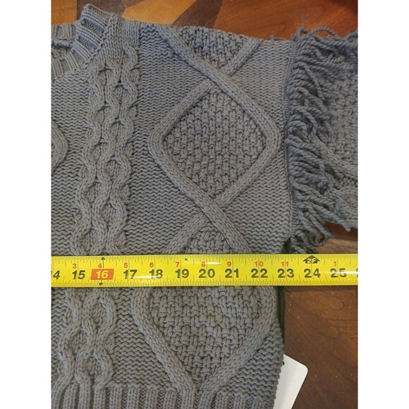 NWT $118 ANTHROPOLOGIE  LINE & DOT Charcoal GrayCable Knit Sweater Fringe Small - Picture 9 of 13